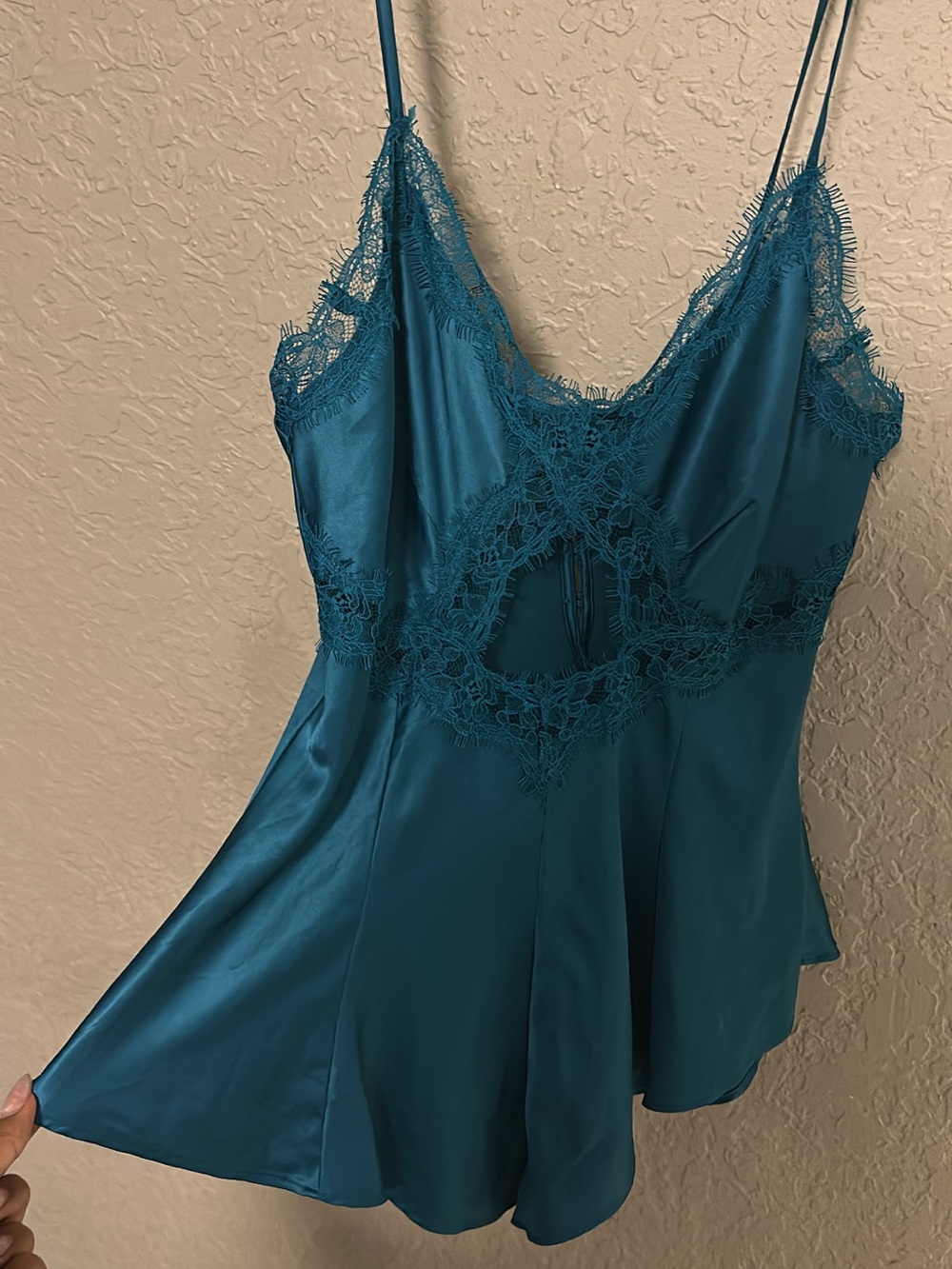 Victoria's Secret Teal Satin Lace-Trim Chemise - Picture 4 of 4